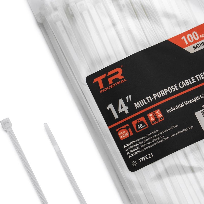 Tr Industrial Multi-Purpose Uv Resistant Natural Cable Ties, 14 Inches, 100 Pack - Image 1